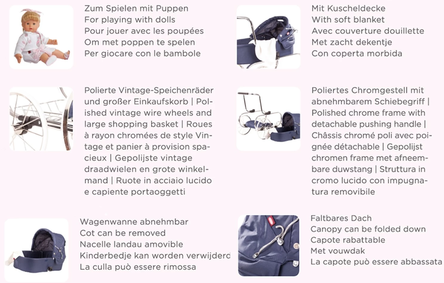 Götz 2877 3402877 - Kinderwagen Classic Zubehör Baby Stehpuppen Bis 50 Cm - Passend Ab 3 Jahren, Bunt 5 Götz 2877 3402877 - Kinderwagen Classic Zubehör Baby Stehpuppen Bis 50 Cm - Passend Ab 3 Jahren, Bunt – Bild 5