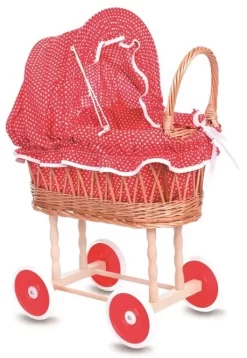 Egmont Toys Puppen Stubenwagen, Puppenwagen, Aus Korb, Innen Rot/weiß Gepunktet Maße: 50 X 28 X 58 Cm
