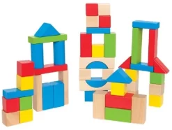 Hape Bunte Holzbausteine Für Kinder Von Hape | Holzbausteine-Set Zum Stapeln Lernspielzeug Für Kleinkinder, 50 Leuchtend Bunte Holzbausteine In Unterschiedlichen Formen Und Größen