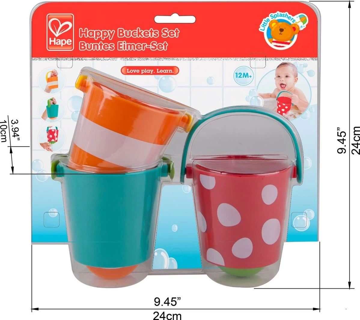 Hape Buntes Eimer-Set | Dreiteiliges Wasserrad-Badespielzeug Für Kleinkinder, Mehrfarbig 2 Hape Buntes Eimer-Set | Dreiteiliges Wasserrad-Badespielzeug Für Kleinkinder, Mehrfarbig – Bild 2