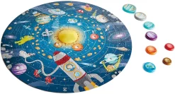 Hape Puzzle “Sonnensystem” | Rundes Sonnensystem Puzzle Spielzeug Für Kinder, Holzteile Und Eine Leuchtende LED-Sonne