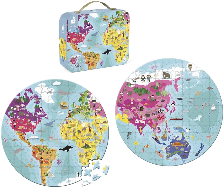 Janod - 208-teiliges Kinderpuzzle Welt - Beidseitig - Lernspiel Geografie - Entwicklung Von Feinmotorik Und Konzentration - Ab 7 Jahren, J02655 2 Janod - 208-teiliges Kinderpuzzle Welt - Beidseitig - Lernspiel Geografie - Entwicklung Von Feinmotorik Und Konzentration - Ab 7 Jahren, J02655 – Bild 2