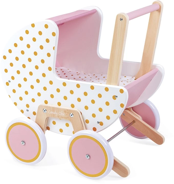 Janod J05886 Candy Chic-Kinderwagen Aus Holz Für Puppen Und Babys Bis 42 Cm-Silent Wheels-Anti-Tip-System-Decke Und Kissen Mitgeliefert-Puppenzubehör-Ab 18 Monaten 1 Janod J05886 Candy Chic-Kinderwagen Aus Holz Für Puppen Und Babys Bis 42 Cm-Silent Wheels-Anti-Tip-System-Decke Und Kissen Mitgeliefert-Puppenzubehör-Ab 18 Monaten