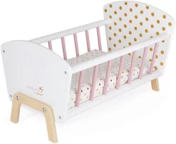 Janod Puppenbett Candy Chic Aus Holz Mit Bettwäsche - J05889