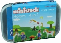 Ministeck 32579 - Mosaikbild Pferde Set 4-in-1 Spiel, Steckplatte, Ca. 500 Teile In Wiederverwendbarer Box, Ideales Geschenk Für Kreatives Spielen