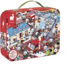 Janod Puzzlekoffer Rundpuzzle "Feuerwehr" (208 Teile) Mit Suchspiel