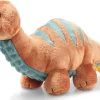 Steiff 087837 Original Plüschtier Bronko Brontosaurus, Soft Cuddly Friends Kuscheltier Ca. 28 Cm, Markenplüsch Mit Knopf Im Ohr, Schmusefreund Für Babys Von Geburt An, Dunkelorange Und Petrol